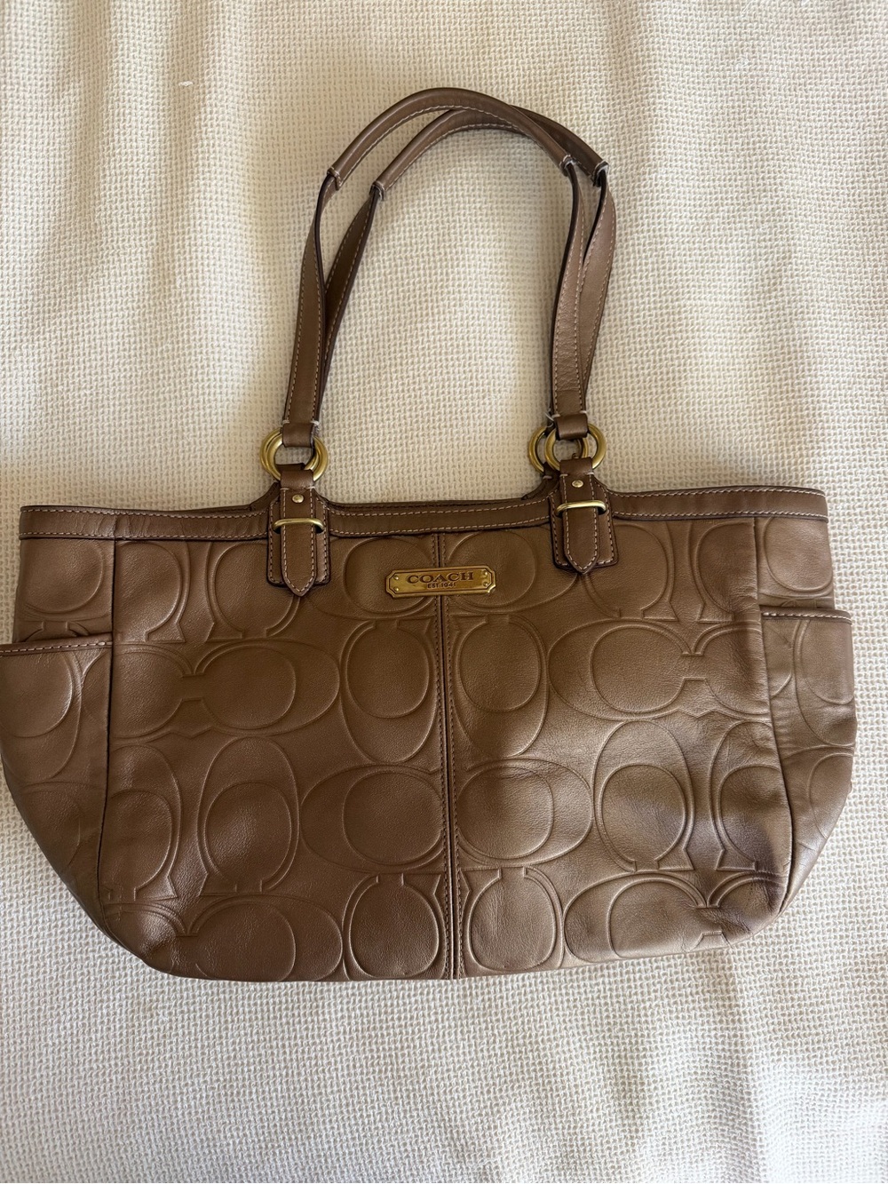 Coach Gallery Embossed Signature Leather Tote Brown Shoulder Bag